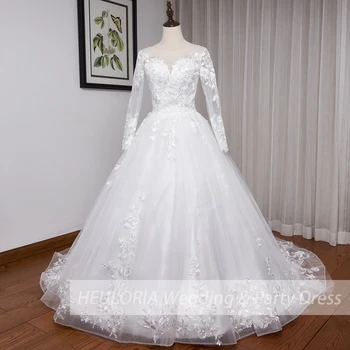 Свадебное платье принцессы, бальное платье, кружевная аппликация с длинным рукавом, платье невесты большого размера, свадебное платье Robe De Mariee, свадебное платье невесты