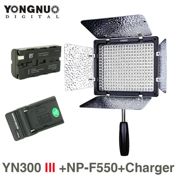 Светодиодная лампа для Видеосъемки Yongnuo YN300 III 5500K CRI95 с Аккумулятором и зарядным устройством NP-F550 для зеркальной Фотокамеры, Лампа для освещения фотостудии