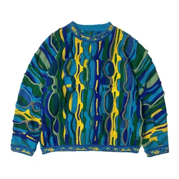 Свитер с круглым вырезом в этническом стиле, Модный красочный свитер с сращиванием, Мужской Пуловер, свитер, Осенний свитер Для мужчин, Вязаный