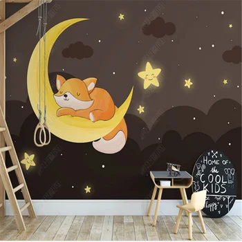 Североевропейские звезды Луна обои фреска для детской комнаты Маленькие животные Мультфильм Детская комната фон Обои домашний декор