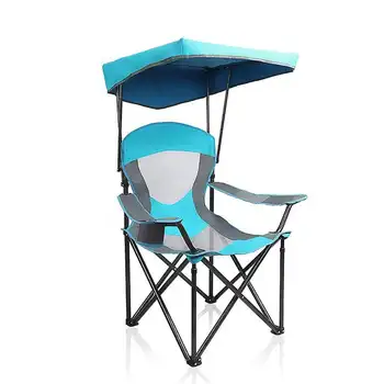 Складной Походный стул MF Studio с Теневым Навесом, Сверхпрочный стальной Каркас с сумкой для переноски и подстаканником, Эмаль синего цвета