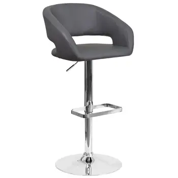 Современная мебель из серого винила Flash Furniture Erik, регулируемый по высоте барный стул с закругленной средней спинкой и хромированным основанием