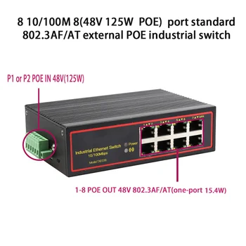 Стандартный коммутатор POE стандарта 802.3AF/AT 48 OUT/48V, промышленный коммутатор POE Ethernet с 8 портами 10/100 Мбит/с