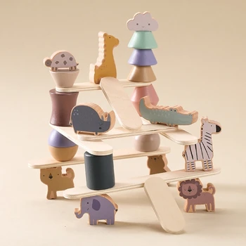 Строительные блоки с животными для детского набора блоков, Развивающая игрушка, Деревянная игрушка для дошкольников