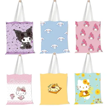 Сумки-тоут Kawaii Sanrio для женщин аниме Hello Kitty Cinnamoroll My Melody Холщовая сумка для девочек Многофункциональные сумки для покупок
