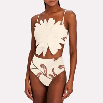 Танкини, белое модное Монокини с объемным цветочным принтом, Сексуальное бикини, купальные костюмы, Летние пляжные купальники для девочек