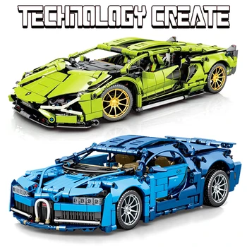 Технические Строительные блоки Bugattis Lamborghini Строительные блоки Гоночный гиперкар Сборка автомобиля Кирпичи Игрушка для мальчика Подарки взрослым
