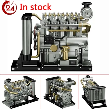 Технологичная мини-дизельная четырехцилиндровая механическая модель двигателя Может запускаться Металлическая собранная модель двигателя Игрушка Физический эксперимент