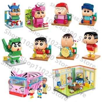 Фигурки Crayon Shin-chan, строительные блоки, кирпичный орнамент, кукла, потому что Аниме Периферийная модель, детские подарки, игрушки