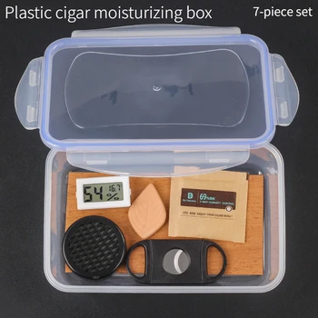 Футляр для увлажнения сигар, Прозрачная пластиковая коробка с термометром, увлажняющий стержень, резак для сигар из кедровой стружки, на 15-20 сигар