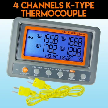 Цифровой 4-канальный термопарный регистратор температуры K-Type с 8 ГБ SD-карты, настенный
