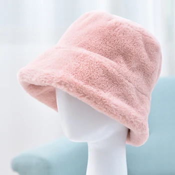 Шикарная Женская зимняя кепка Большого Размера, однотонная плюшевая кепка из искусственного меха с широкими полями, толстая теплая кепка-ведро