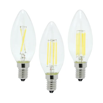 2 Вт 4 Вт 6 Вт E14 Светодиодная лампа накаливания, стеклянная лампа с чипсами COB, 220 В, Ретро Свеча Эдисона для люстры, освещение с регулируемой яркостью