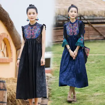 2023 китайское традиционное винтажное хлопковое льняное национальное платье без рукавов в стиле ретро элегантное женское платье
