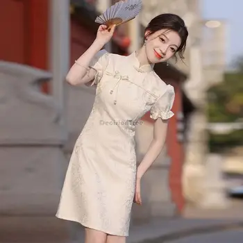 2023 китайское улучшенное платье ципао, однотонное вечернее платье чонсам трапециевидной формы, восточное элегантное платье сказочной принцессы, повседневное ципао