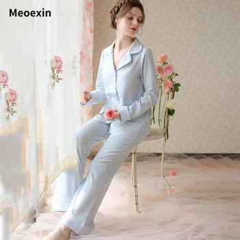 Meoexin/ Новое весенне-летнее пижамное платье принцессы, Хлопковое Женское Длинное Свободное платье в стиле милой французской пижамы в стиле ретро, Тонкая одежда для отдыха