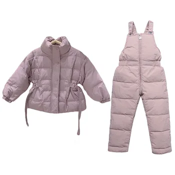 Комплекты одежды для маленьких девочек 2022 г., Зимние хлопковые плотные теплые повседневные пальто, Брюки, Детский костюм из двух предметов для мальчиков, Детская Пуховая парка, Наряды