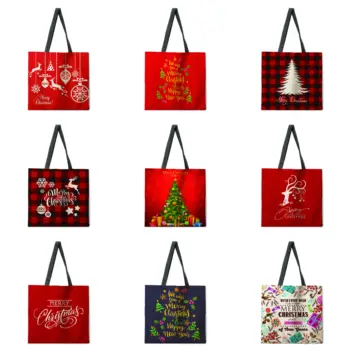 Красная сумка-тоут с принтом рождественской елки, льняная тканевая сумка, повседневная складная сумка для покупок, уличная пляжная сумка, повседневная сумочка