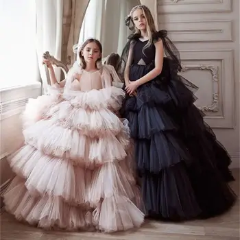 Многослойное платье-пачка принцессы 2023 года для маленьких девочек, детские однотонные платья из тюля для свадеб, Крещения, карнавала для подростков, праздничные платья