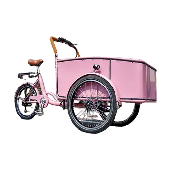 Педальный Электрический Грузовой Велосипед Розового Цвета, Голландский Трехколесный велосипед для взрослых, Уличная Торговая Тележка для Продажи, Настраиваемая