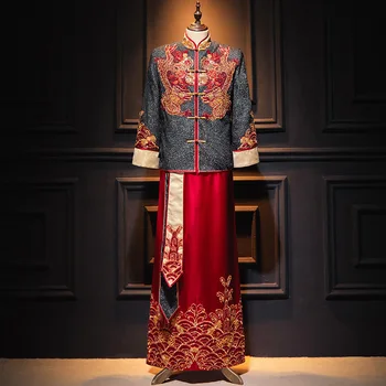Ретро Мужской костюм с вышивкой Дракона Тан, Традиционное современное Свадебное платье Чонсам в китайском стиле