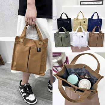 Холщовая сумка, женская студенческая сумка для Бенто, сумка с несколькими карманами, практичная холщовая сумка для ланча для школы, бизнеса, ежедневного использования